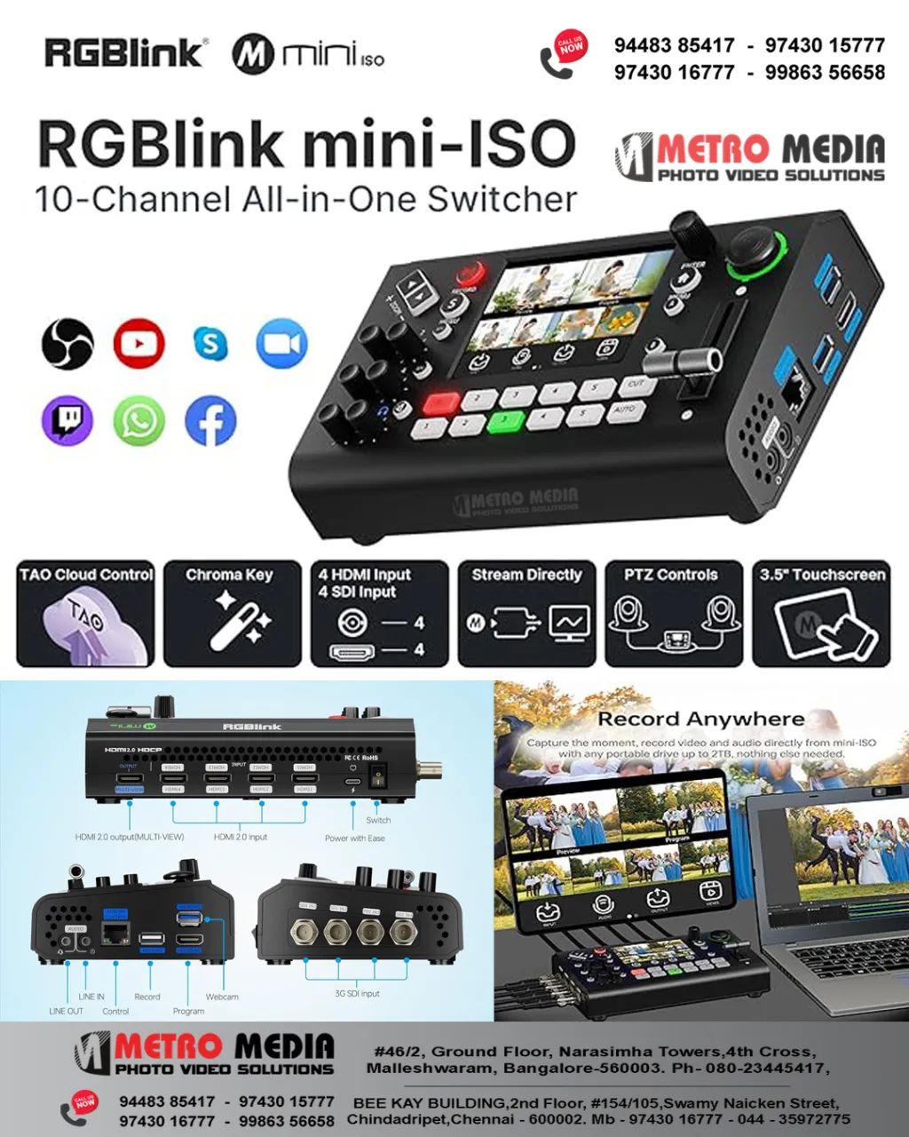 RGBlink MINI-ISO 10-Channel Video Mixer Switcher for Live Streaming