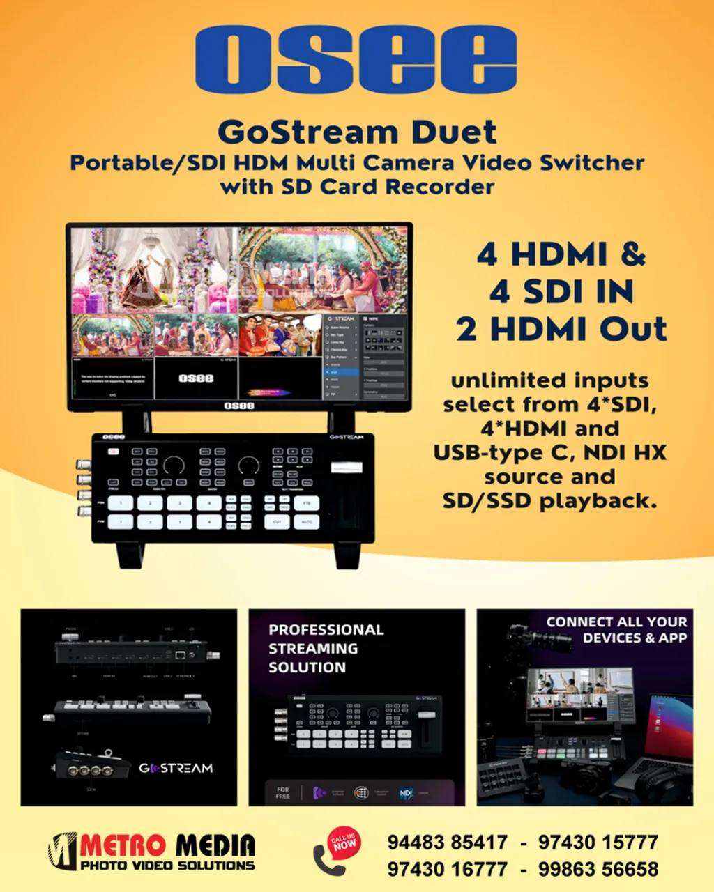 OSEE GoStream Duet SDI/HDMI/NDI|HX Live Stream Video Mixer/Switcher/Recorder