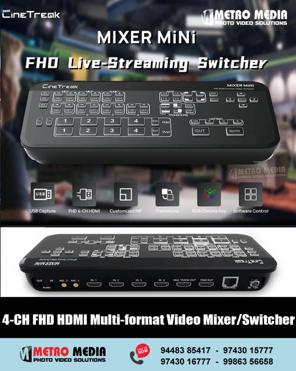 VIDEOCAST Mini HD HDMI Multi-Camera Video Mixer Switcher
