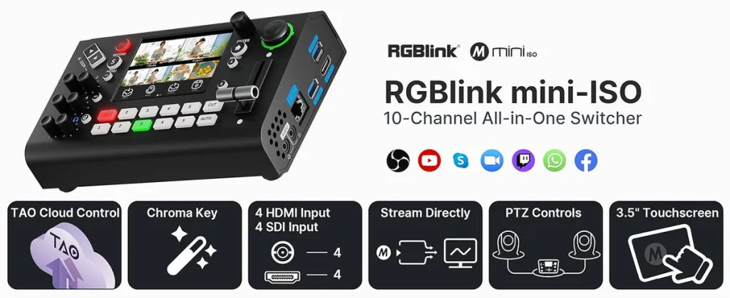 RGBlink MINI-ISO 10-Channel Video Mixer Switcher for Live Streaming
