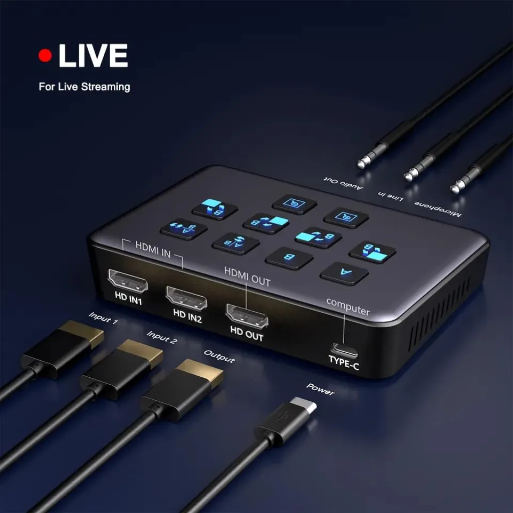VIDEOCAST 2 Channel HDMI USB 3.0 Video Capture Card Device with Loop Out Mixer