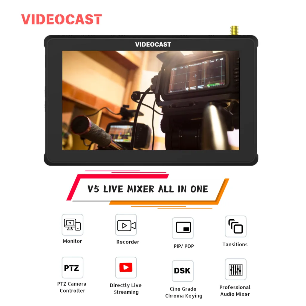 VIDEOCAST V5 Video Switcher Mixer for Live Streaming